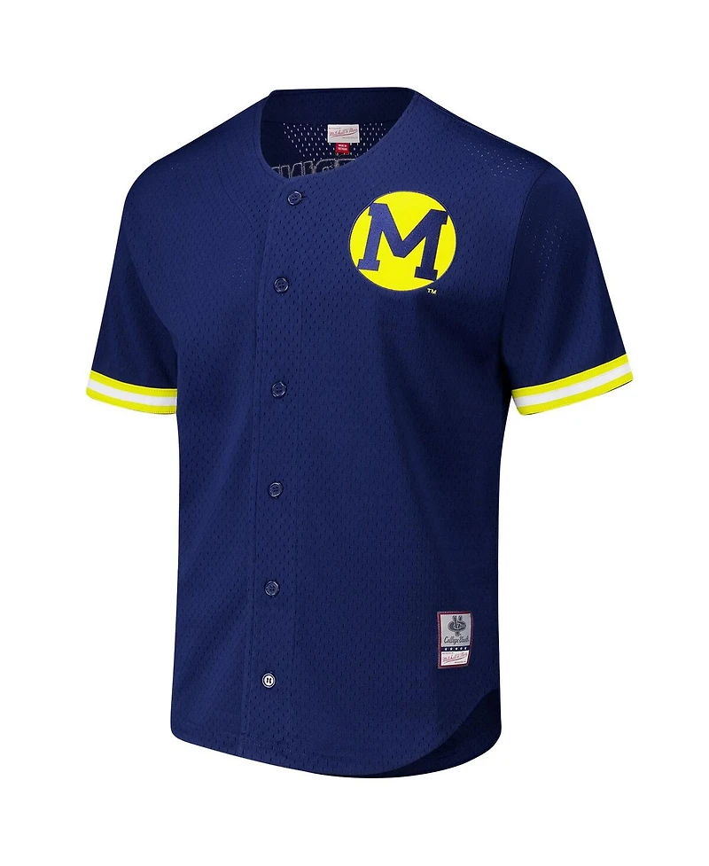 Mitchell & Ness Men's Navy Michigan Wolverines Game Time Vintage Mesh Button Front Top