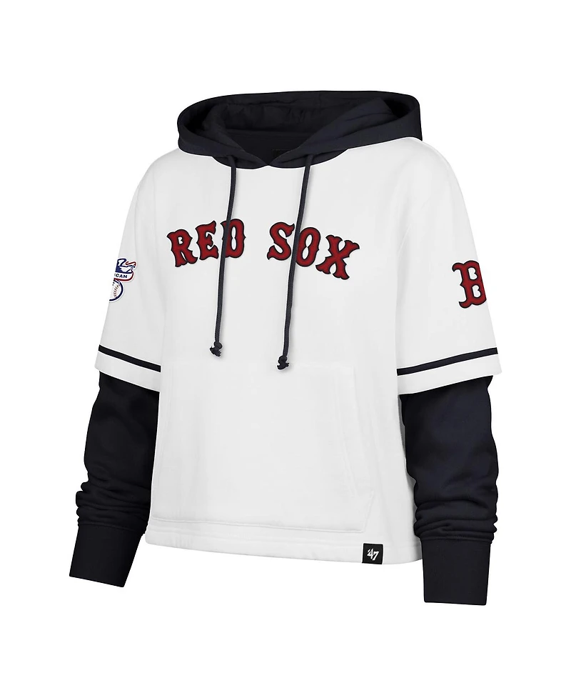 '47 Brand Women's White Boston Red Sox Trifecta Shortstop Cropped Pullover Hoodie
