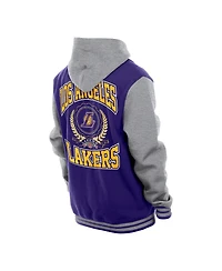 New Era Men's Purple Los Angeles Lakers Throwback Prep Chenille Full-Snap Hooded Varsity Jacket