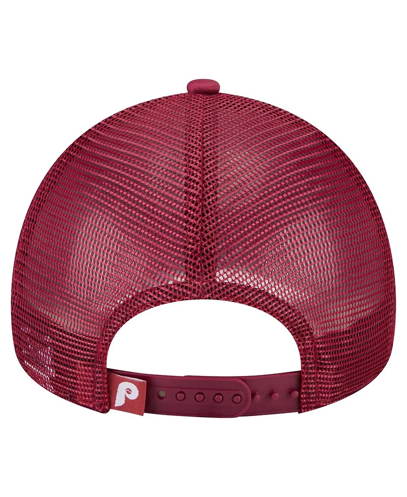 New Era Men's Red Philadelphia Phillies Distressed 9FORTY A-Frame Adjustable Trucker Hat
