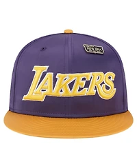 New Era Men's Purple/Gold Los Angeles Lakers Throwback Satin Vintage Pin Two-Tone 59FIFTY Fitted Hat