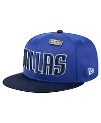 New Era Men's Blue/Navy Dallas Mavericks Throwback Satin Vintage Pin Two-Tone 59FIFTY Fitted Hat