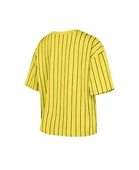 New Era Women's Gold Pittsburgh Pirates City Connect Multiplier Pinstripe Cropped T-Shirt
