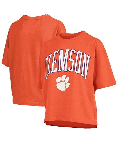 Pressbox Women's Orange Clemson Tigers Nelson Arch Over Logo Waist Length Oversized Slub T-Shirt