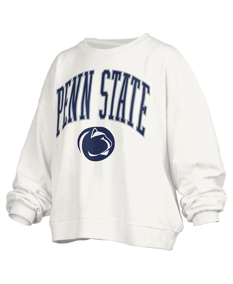 Pressbox Women's White Penn State Nittany Lions Janise Arch Over Logo Waist Length Oversized Pullover Sweatshirt
