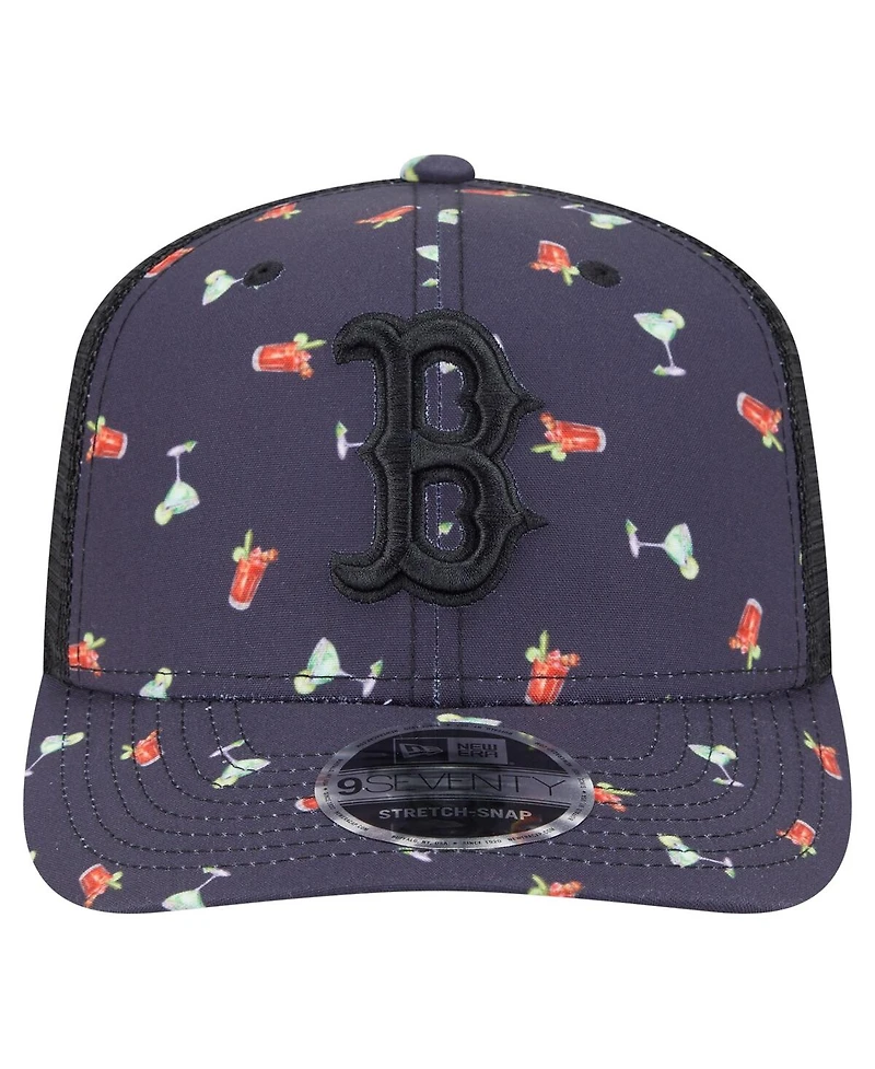 New Era Men's Black Boston Red Sox Adventure Drinks Pattern 9SEVENTY Stretch-Snap Hat