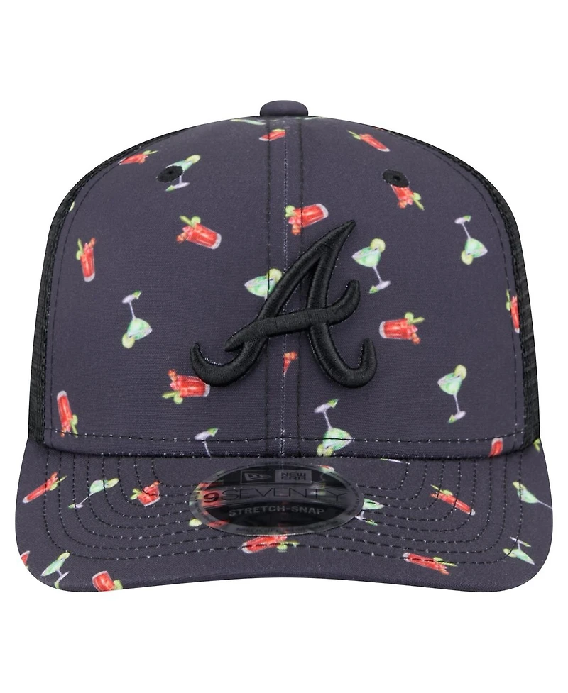 New Era Men's Black Atlanta Braves Adventure Drinks Pattern 9SEVENTY Stretch-Snap Hat