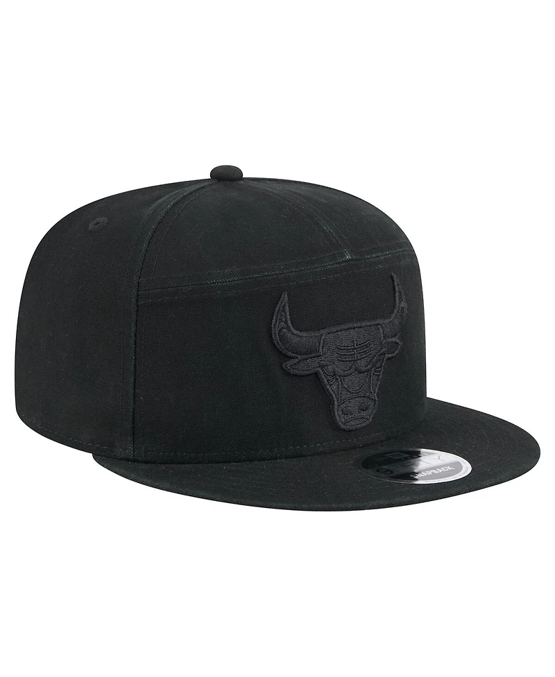 New Era Men's Black Chicago Bulls Adventure Canvas Split Panel 9FIFTY Snapback Hat