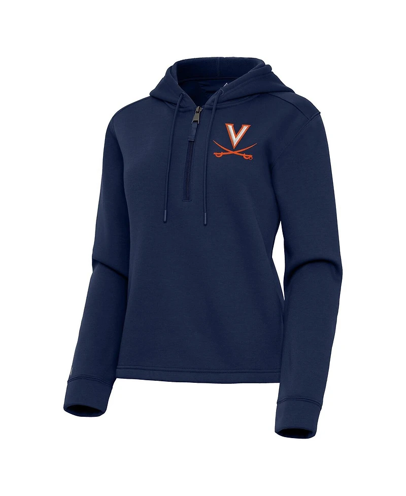 Antigua Women's Navy Virginia Cavaliers Contemporary Quarter-Zip Hoodie