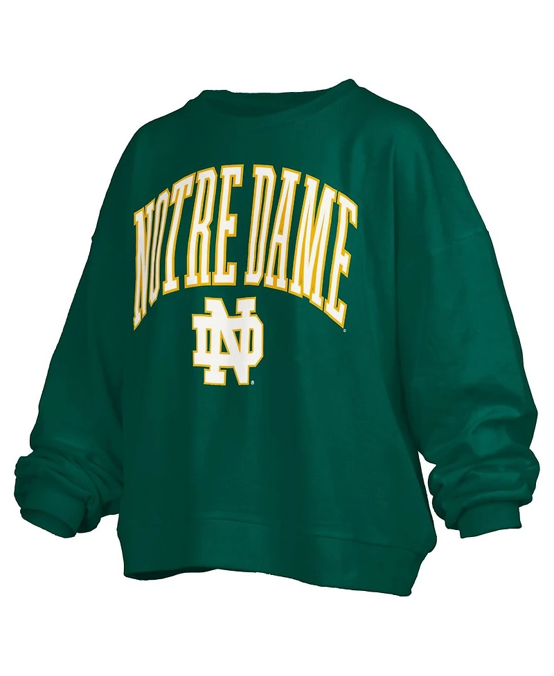 Pressbox Women's Green Notre Dame Fighting Irish Janise Arch Over Logo Waist Length Oversized Pullover Sweatshirt
