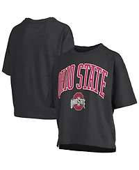 Pressbox Women's Black Ohio State Buckeyes Nelson Arch Over Logo Waist Length Oversized Slub T-Shirt