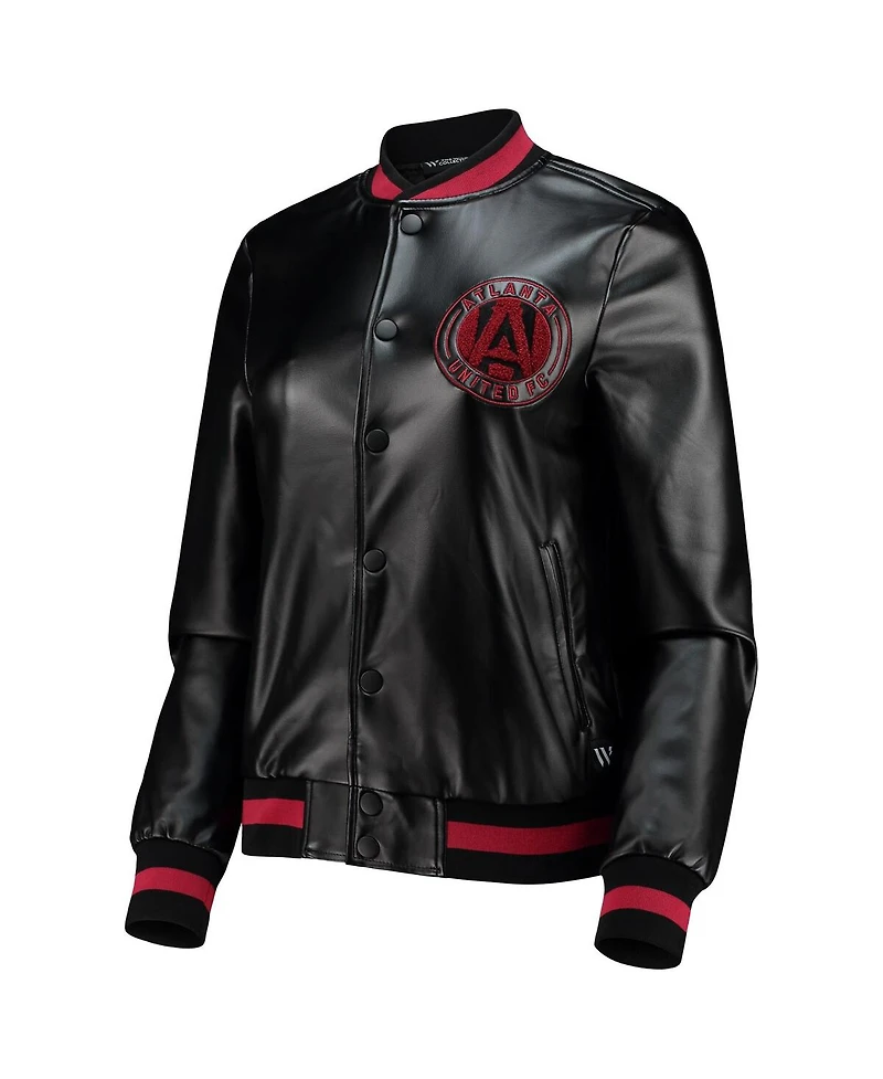 The Wild Collective Women's Black Atlanta United Fc Full-Snap Bomber Jacket