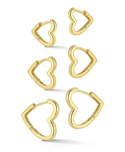 Rachel Zoe Gold Plated Triple Heart Hoop Earrings, 3 Pair Set