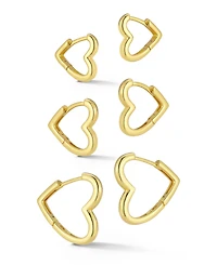 Rachel Zoe Gold Plated Triple Heart Hoop Earrings, 3 Pair Set