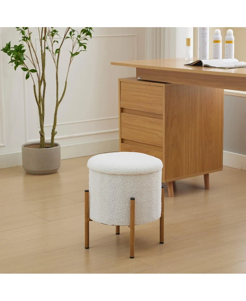 Modern Round Storage Ottoman with Removable Lid and Metal Legs Upholstered Footstool for Living Room Bedroom Entryway No Assembly Needed-The Pop Home
