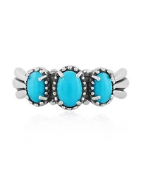 Sterling Silver Sleeping Beauty Turquoise 3 Stone Fan Ring Size 7