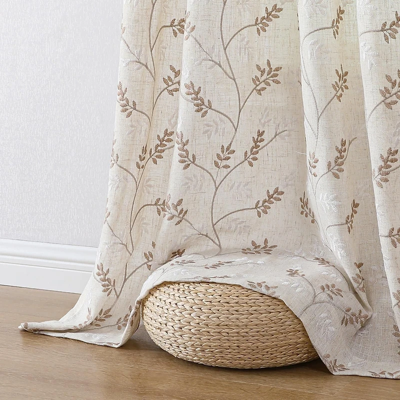 Kate Aurora 1 Piece Vanessa Floral Embroidered Linen Blend Semi Sheer Grommet Window Curtain Panel