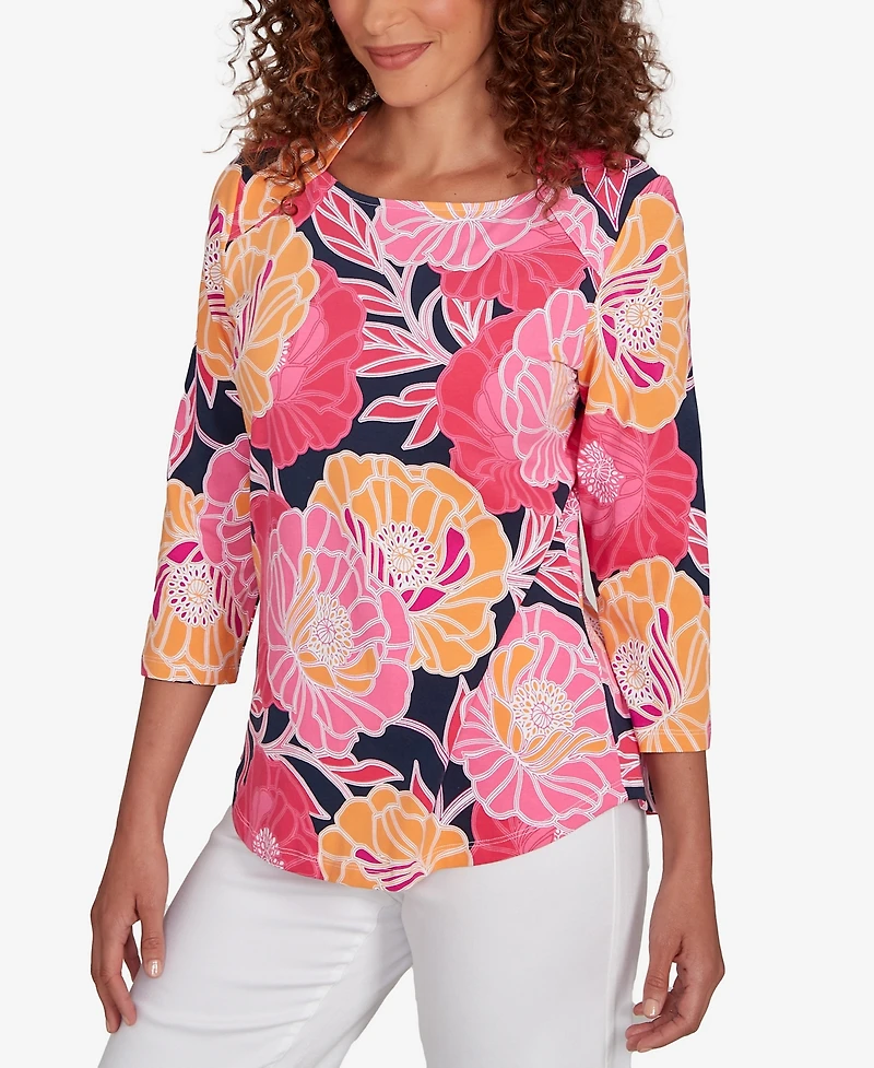 Ruby Rd. Petite Bold Poppies Envelope Neck Top