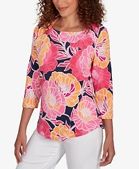 Ruby Rd. Petite Bold Poppies Envelope Neck Top