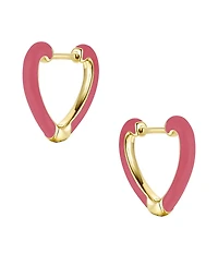 Children's 14k Gold Plated with Magenta-Red Enamel Inlay Heart Hoop Earrings