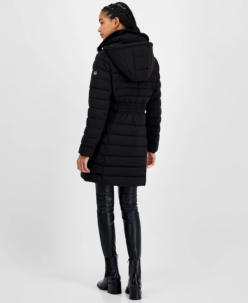 Michael Kors Petite Faux-Fur-Collar Hooded Packable Puffer Coat