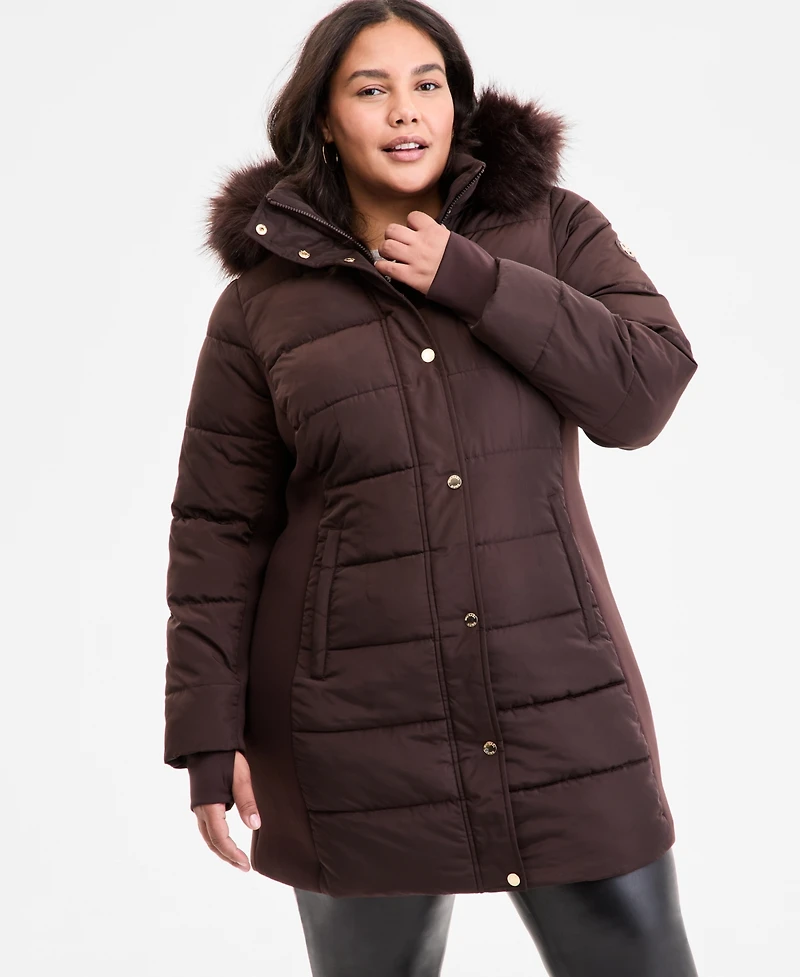 Michael Kors Plus Faux-Fur-Trim Hooded Puffer Coat, Exclusively at Macy's