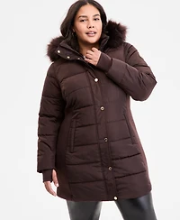 Michael Kors Plus Faux-Fur-Trim Hooded Puffer Coat, Exclusively at Macy's
