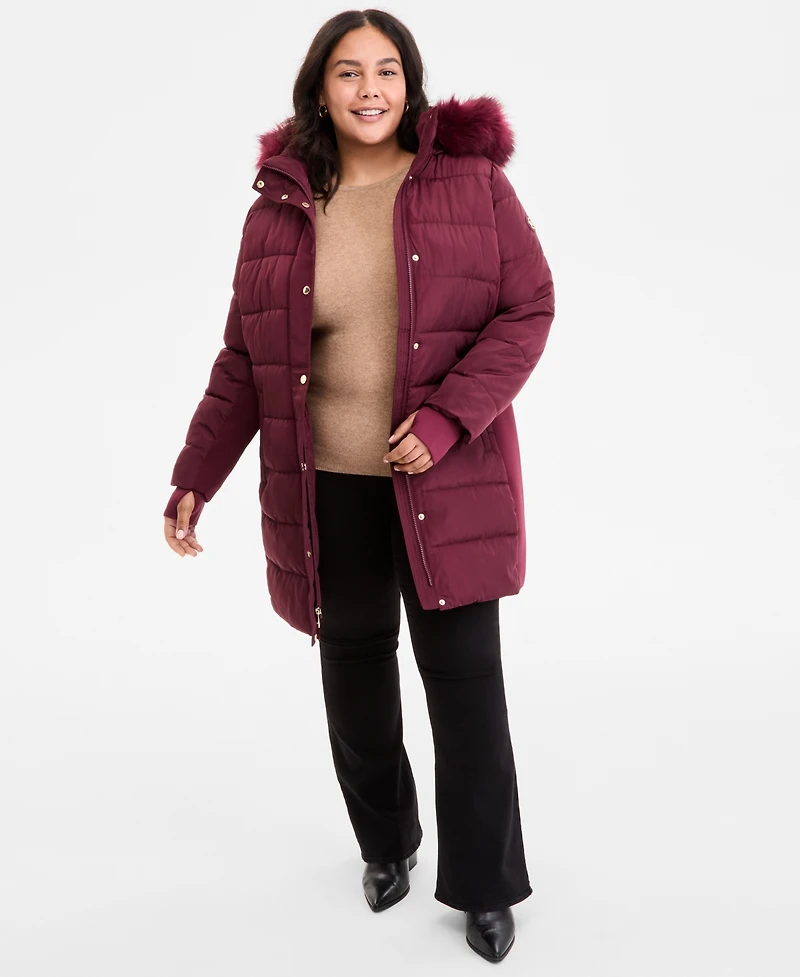 Michael Kors Plus Faux-Fur-Trim Hooded Puffer Coat, Exclusively at Macy's