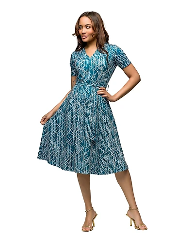 24seven Comfort Apparel Women's Short Sleeve Tie Waist Midi Dress