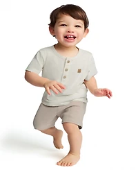 Calvin Klein Baby Boys 2-Piece Slub Jersey Henley T-Shirt and Tonal Plaid Shorts Set