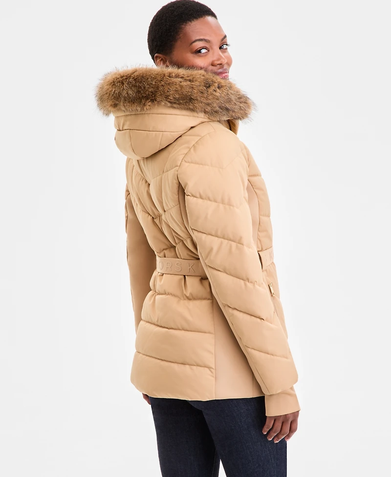 Michael Kors Women's Faux-Fur-Trim Hooded Puffer Coat
