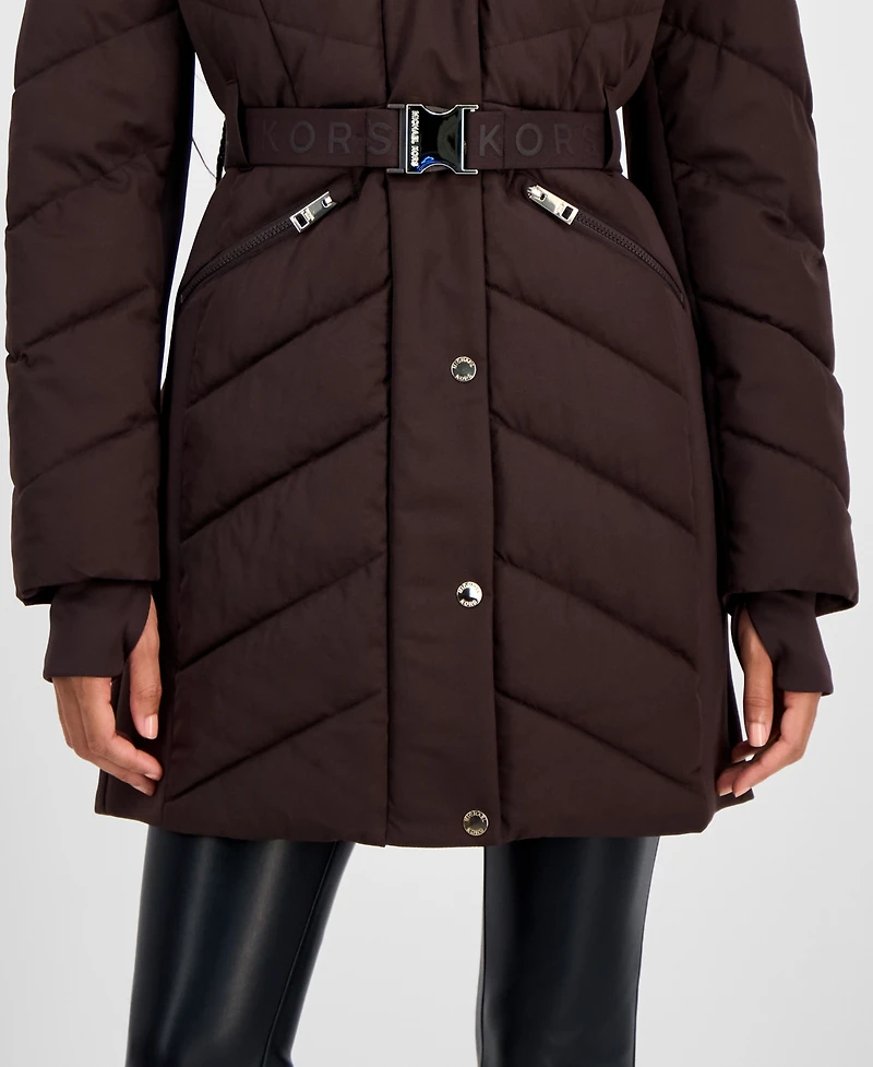 Michael Kors Women's Faux-Fur-Trim Hooded Belted Puffer Coat
