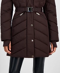 Michael Kors Women's Faux-Fur-Trim Hooded Belted Puffer Coat