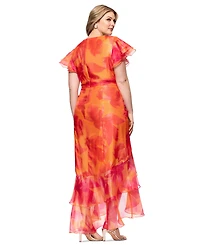 Xscape Plus Floral-Print Chiffon High-Low Dress