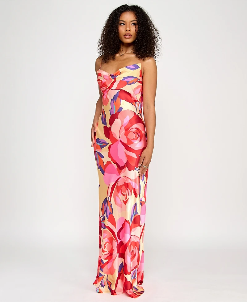 Katia Rae Juniors' Printed Open-Back Gown