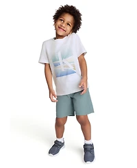 Calvin Klein Toddler and Little Boys Scenic Logo Short Sleeve Tee Twill Shorts, 2-Piece Set