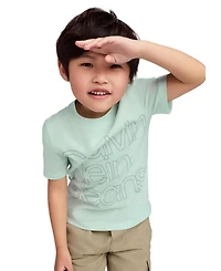 Calvin Klein Toddler and Little Boys Tonal Logo Short Sleeve Tee Twill Cargo Shorts, 2-Piece Set