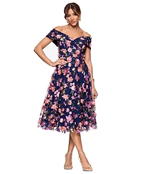 Xscape Petite Off-The-Shoulder Embroidered Midi Dress