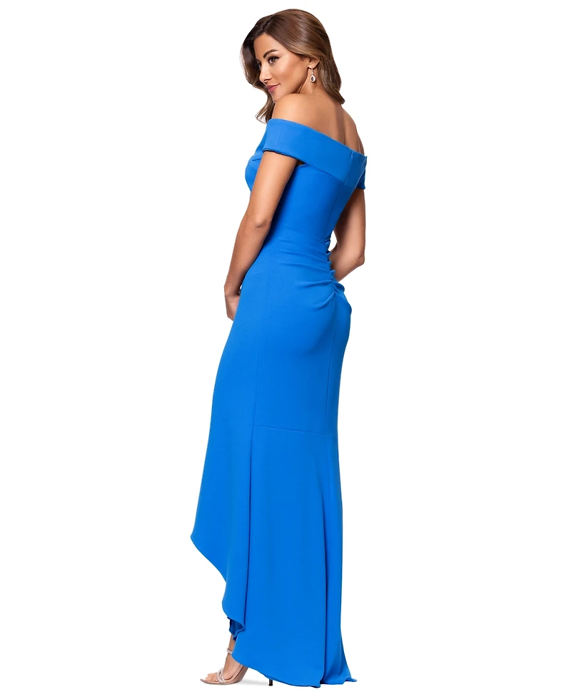 Xscape Petite Off-The-Shoulder High-Low Gown