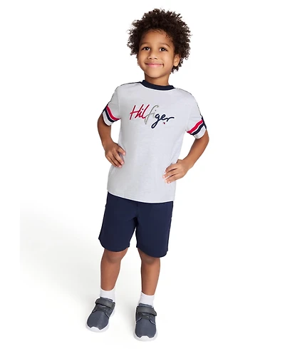Tommy Hilfiger Toddler Boys 2-Piece Signature Crewneck T-Shirt and Twill Shorts Set