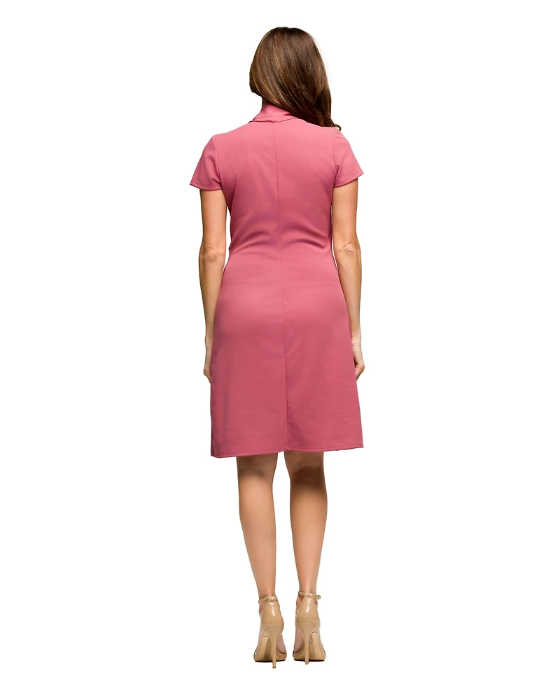 24seven Comfort Apparel Women's Mandarin Collar Knee Length Wrap Dress