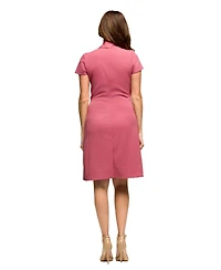 24seven Comfort Apparel Women's Mandarin Collar Knee Length Wrap Dress