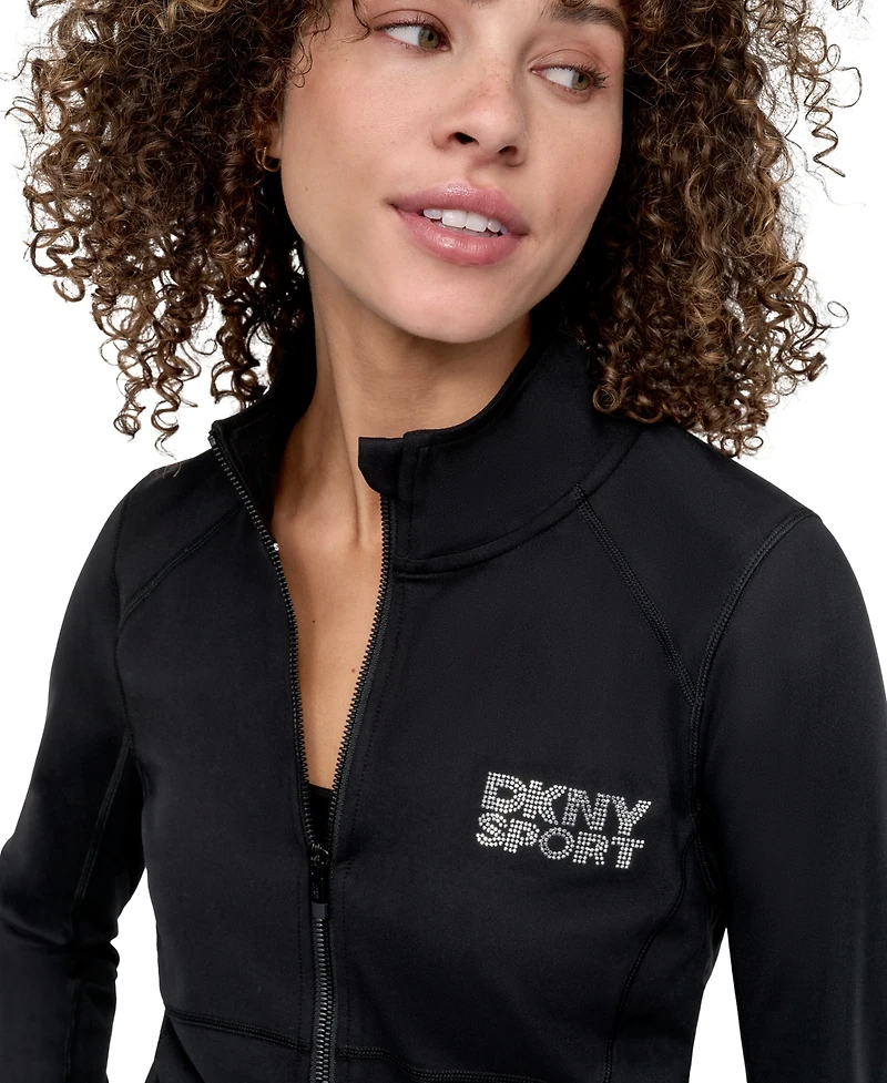 Dkny Sport Women's Rhinestone-Logo Mock-Neck Jacket