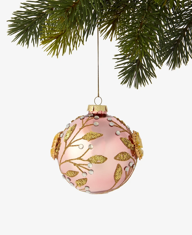 Holiday Lane Berry Tones Pink and Gold Floral Ball Ornament, Macy's Exclusive