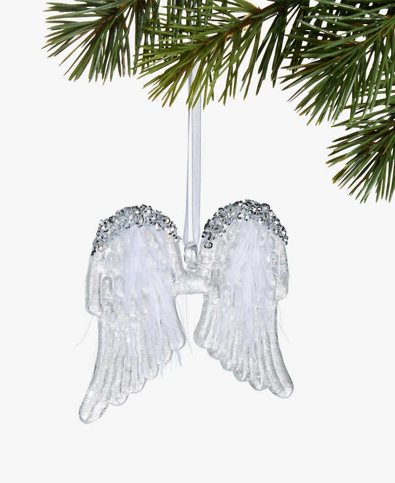 Holiday Lane Blessed Glass Feather-Trim Wings Ornament, Macy's Exclusive