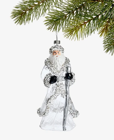 Holiday Lane Gilded Glamour Silver Santa Ornament, Macy's Exclusive