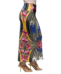 24seven Comfort Apparel Women's Multicolor Floral Print Fold Over Waist Maxi Skirt