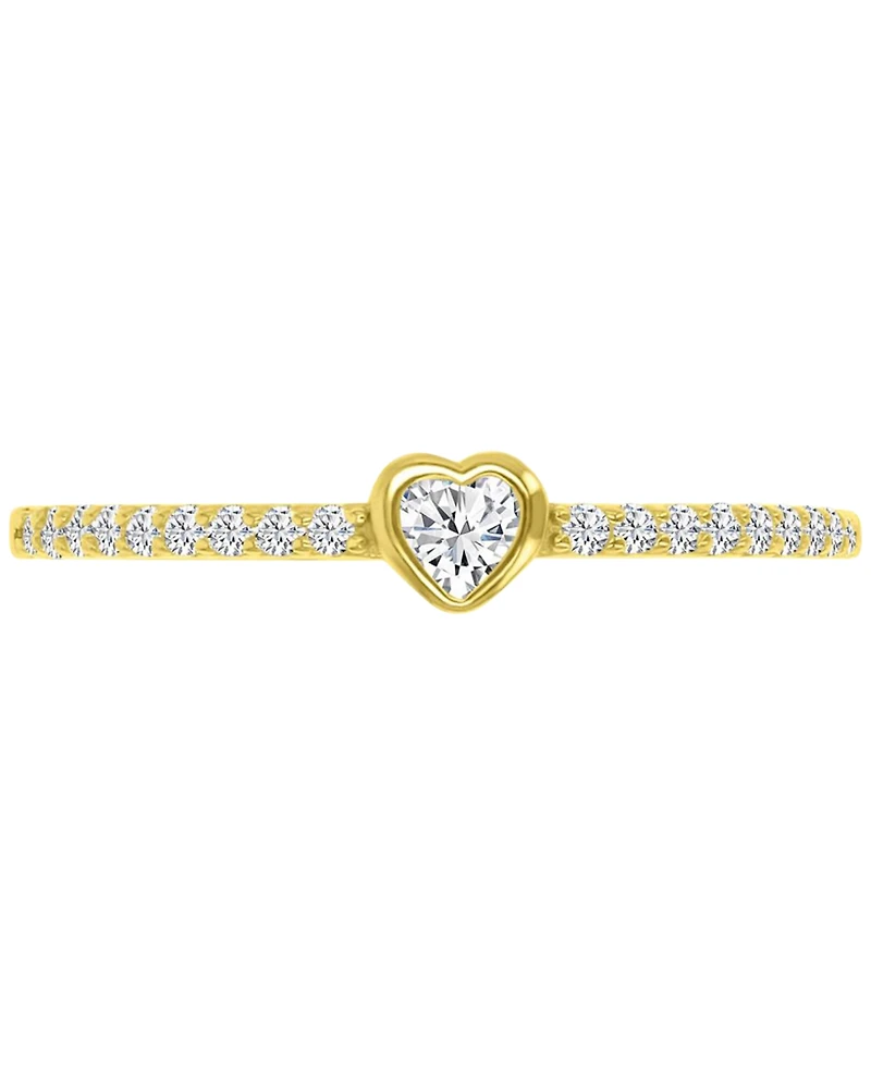 Cubic Zirconia Heart Promise Stack Ring 14k Gold-Plated Sterling Silver