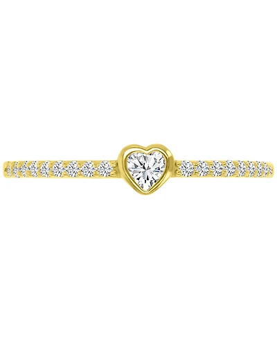 Cubic Zirconia Heart Promise Stack Ring 14k Gold-Plated Sterling Silver