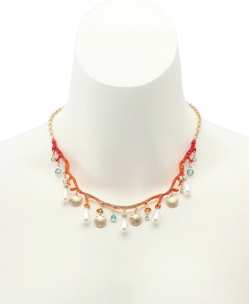 Betsey Johnson Mermaid Jewels Seashell Cultivated Pearl Coral Bib Necklace
